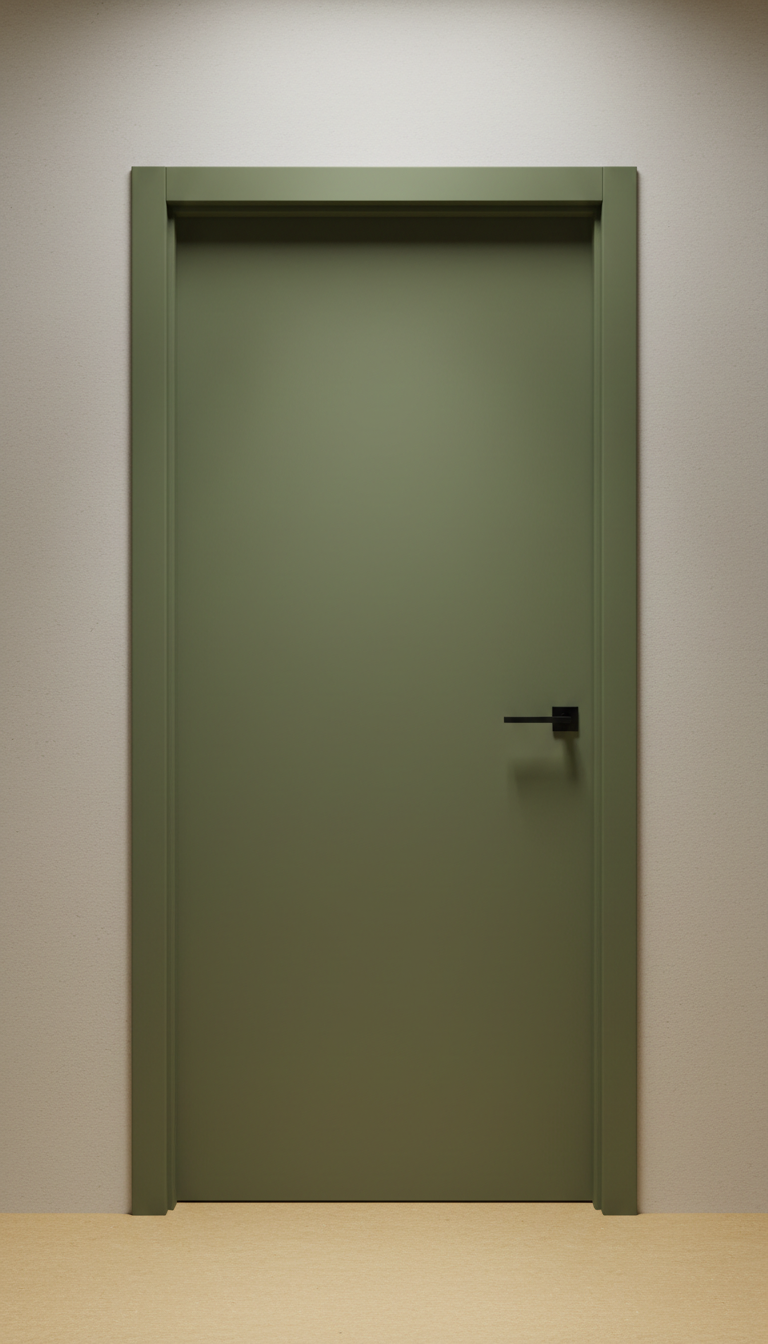Olive Green Modern Flush Door With Matte Black Lever