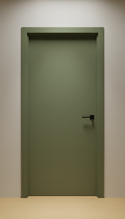 Olive Green Modern Flush Door With Matte Black Lever